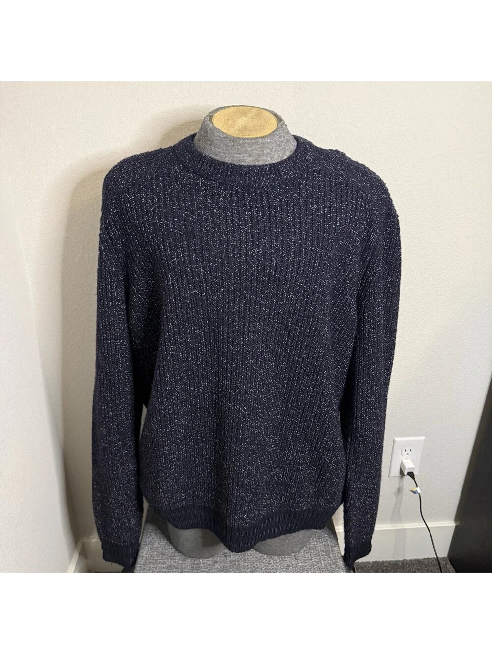 Ted Baker London Mens Size 7 Navy Blue Chunky Knit Wool Blend Crewneck Sweater